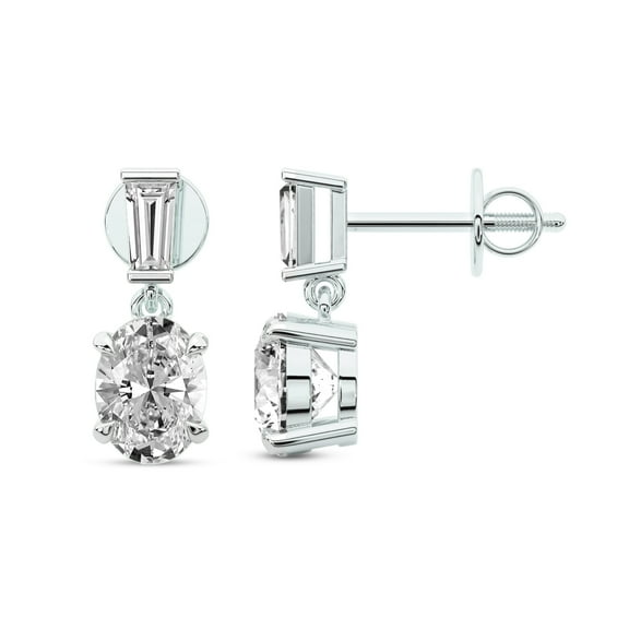 Diamond Dangle Earring | 1 Carat IGI Certified Oval Shape Lab Grown Diamond Dangle | 14K in White Gold | Sabela Dangling Lab Diamond Earrings | Prong Setting | FG-VS1-VS2 Quality | Friendly Diamonds