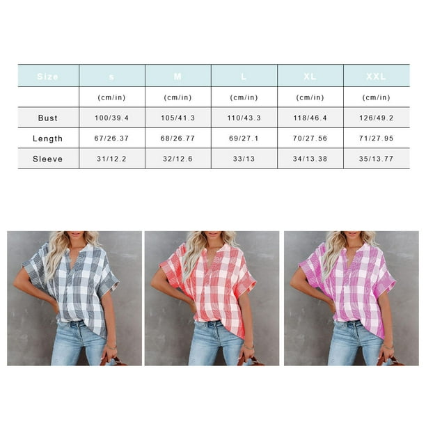 Minnieouse Camisa de manga corta de verano para mujer jersey holgado y transpirable a cuadros blusa estampada para ninas ropa de moda de color Prendas para la parte del cuerpo Rosa L