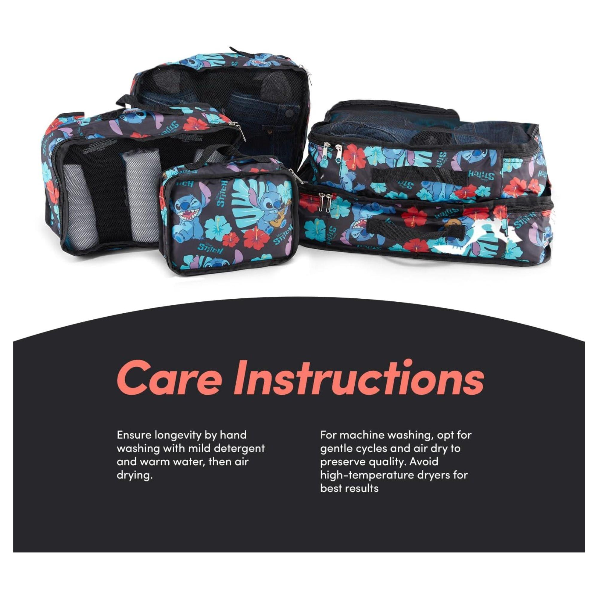 Disney Lilo and Stitch Packing Cubes, 5 Piece Set Travel Essential Packing Case Black