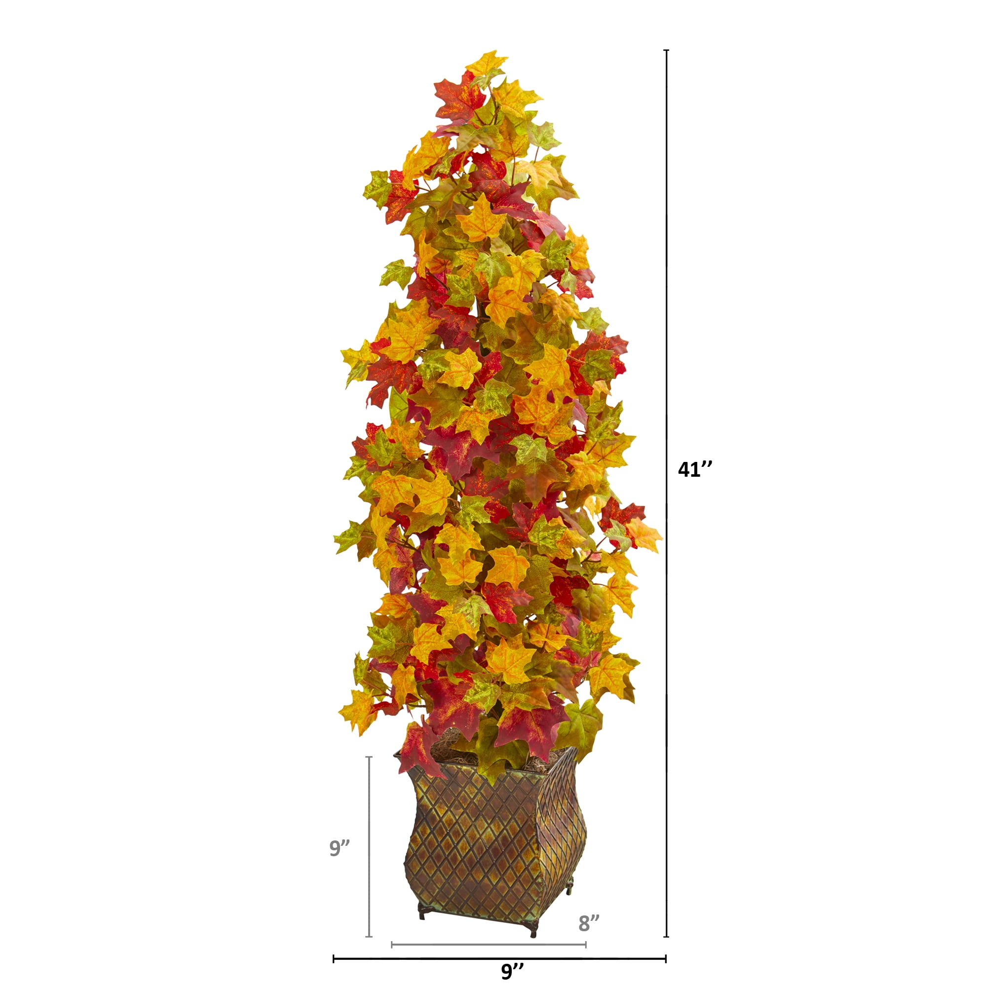 Nearly Natural 41in. Autumn Maple Artificial Tree in Decorative Metal Planter, Orange/Yellow