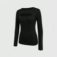 thumbnail image 5 of Camisetas Mia Muse para mujer, estilo coreano, de otoño, con cortes, manga larga, cuello redondo, ajustadas e informales., 5 of 5