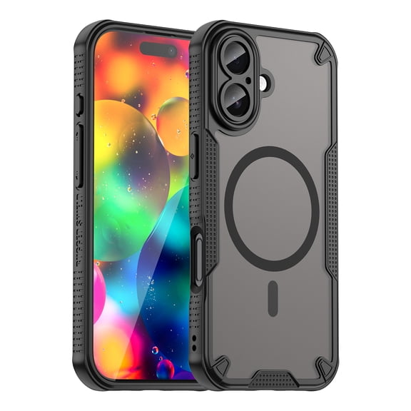 Dteck Magnetic Case for iPhone 16,Shockproof TPU PC Case Compatible with Mag Safe Matte Translucent Back Cover,Black