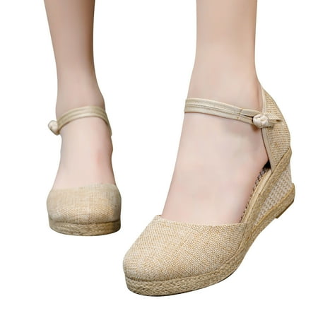 

Womens Sandalias Wedges Comfortable Pointed Hemp Rope Weaving Casual Shoes