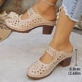 thumbnail image 2 of Pandaie Closed Toe Clogs for Women Hollow out Chunky Heel Slides Sandals Comfortable Slip on Mules Summer Beach Slippers Wedge Backless Walking Shoes Beige Size 6.5, 2 of 8