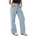 thumbnail image 3 of Women's Loose Fashionable Side-Drawn Wide-Leg Jeans Light Blue L, 3 of 8