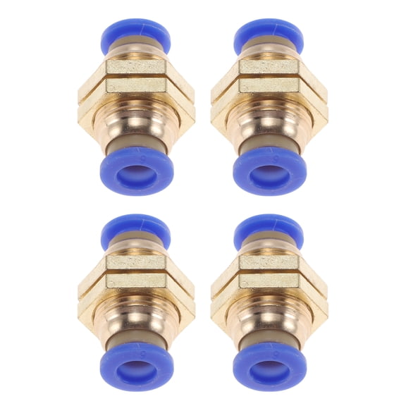 Unique Bargains Push to Connect Air Fittings 1/4" Bulkhead Union Plastic Metal 4 Pcs Blue Gold Tone