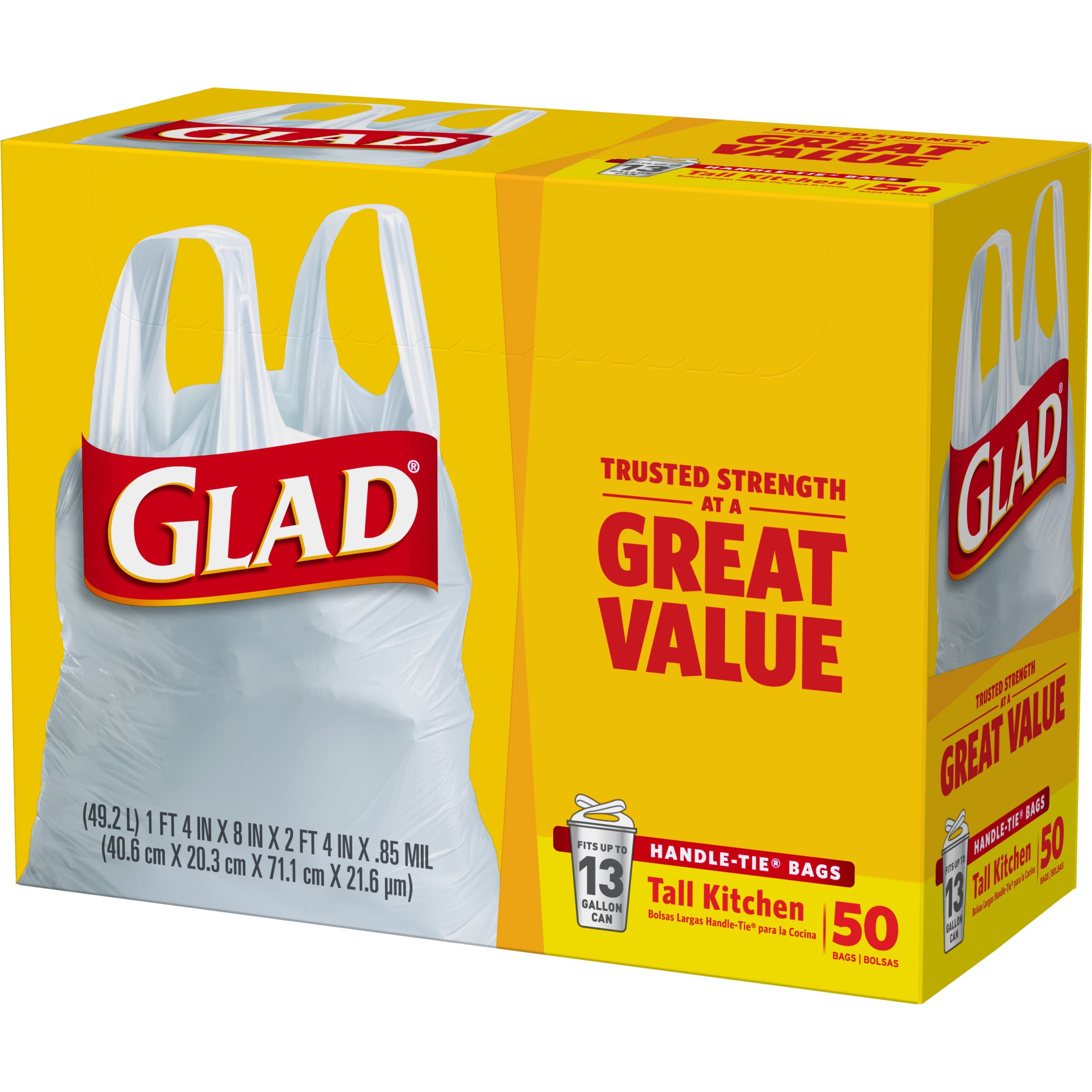 Glad Tall Handle-Tie Kitchen Trash Bags - 13 Gallon - 50 ct 