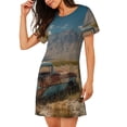 thumbnail image 2 of Balery Deserted Classic Car Landscape Camisón de manga corta con cuello redondo para mujer, cómodo y elegante., 2 of 6