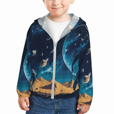 

Goofa Astronaut In A Space Suit On The Planet Printed Kids Zip-Up Hoodie Girls Boys UPF50+ Sun Protection Jacket Hooded Cooling Shirt-4 Years