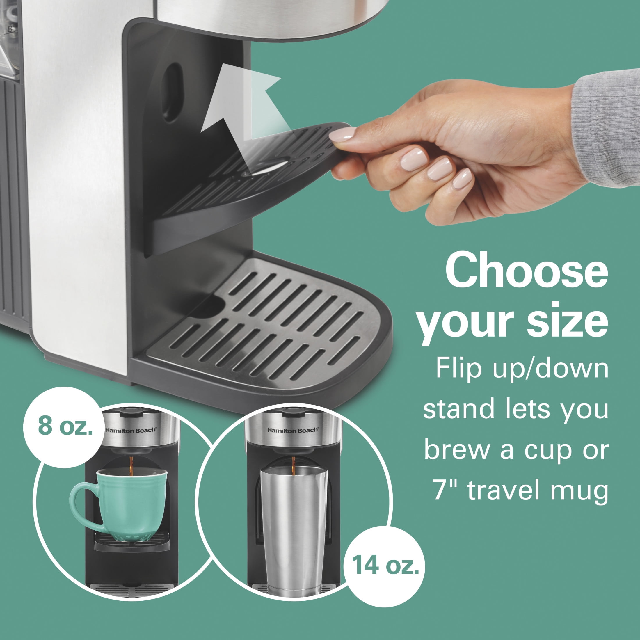 Hamilton Beach The Scoop Single Serve Coffee Maker, Removable Reservoir, Stainless Steel