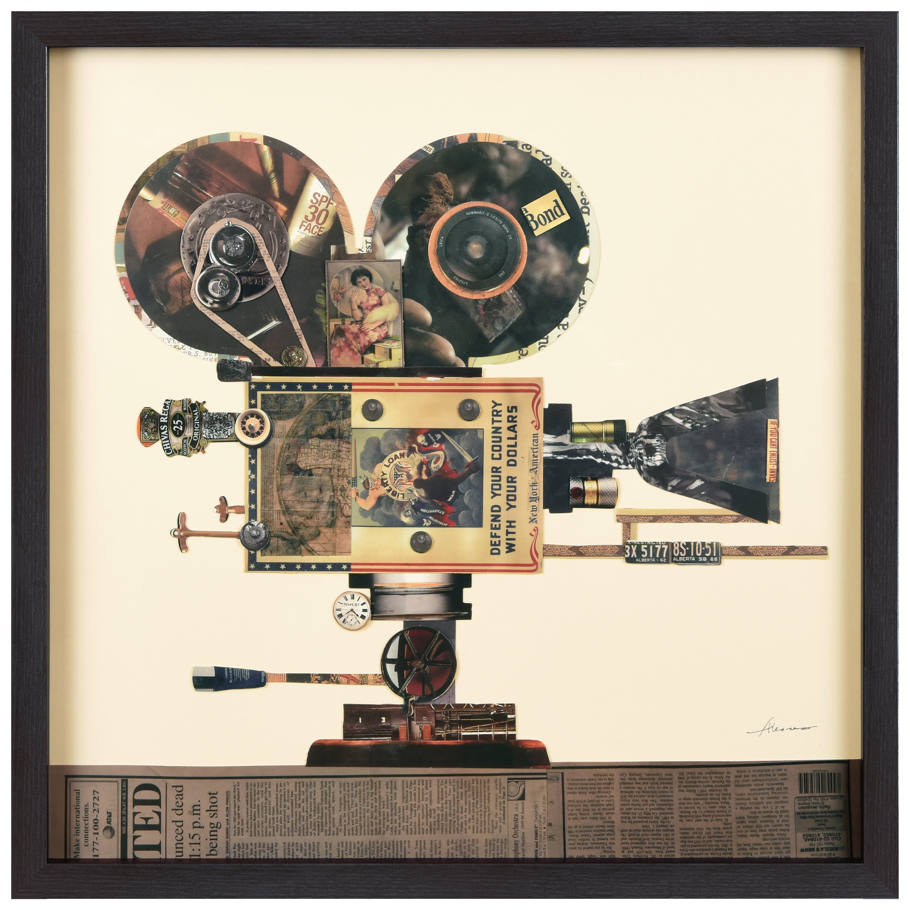 Free Shipping! Antique Film Projector' Hand Made Signed Art