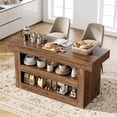 thumbnail image 3 of Fnova 55" 3-Tier Kitchen Island with Storage, Farmhouse Island Table with Large Countertop, Wooden Bar Table Storage for Kitchen, Dining Room, Brown, 3 of 10