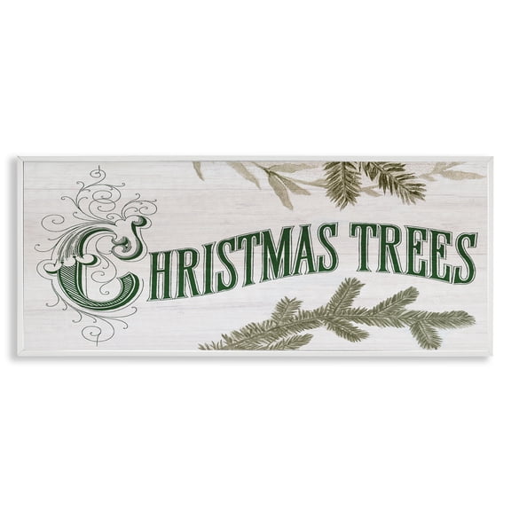 Stupell Industries Farmhouse Christmas Trees Ornate Letters White Framed Giclee Art, 30 x 13, by Lil' Rue
