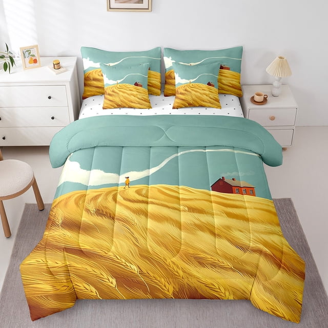 YST Rice Fields Autumn Harvest 7pcs Comforter Set, Full Size