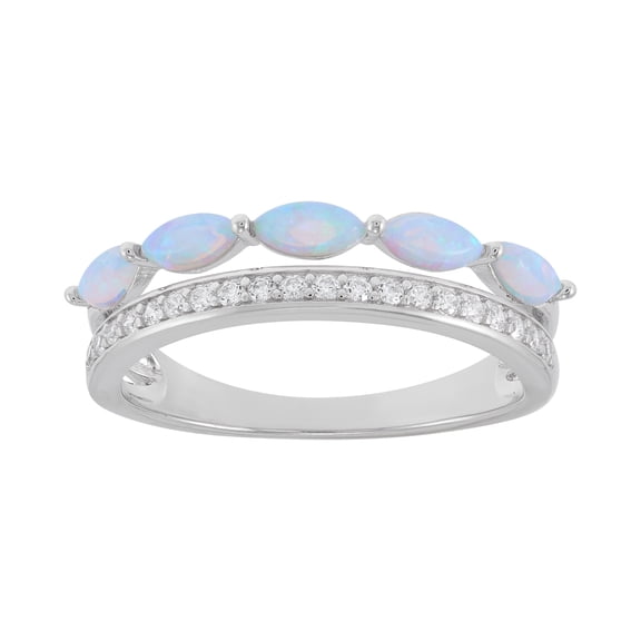 Brilliance Fine Jewelry Marquise Created Opal and White Cubic Zircoina Ring in Sterling Silver