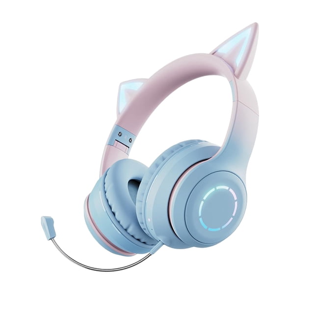 Auriculares con oreja de gato, auriculares supraaurales plegables Bluetooth5.3 con graves impactantes de 40 mm, micrófono incorporado y reproducción de tarjeta TF/modo con cable