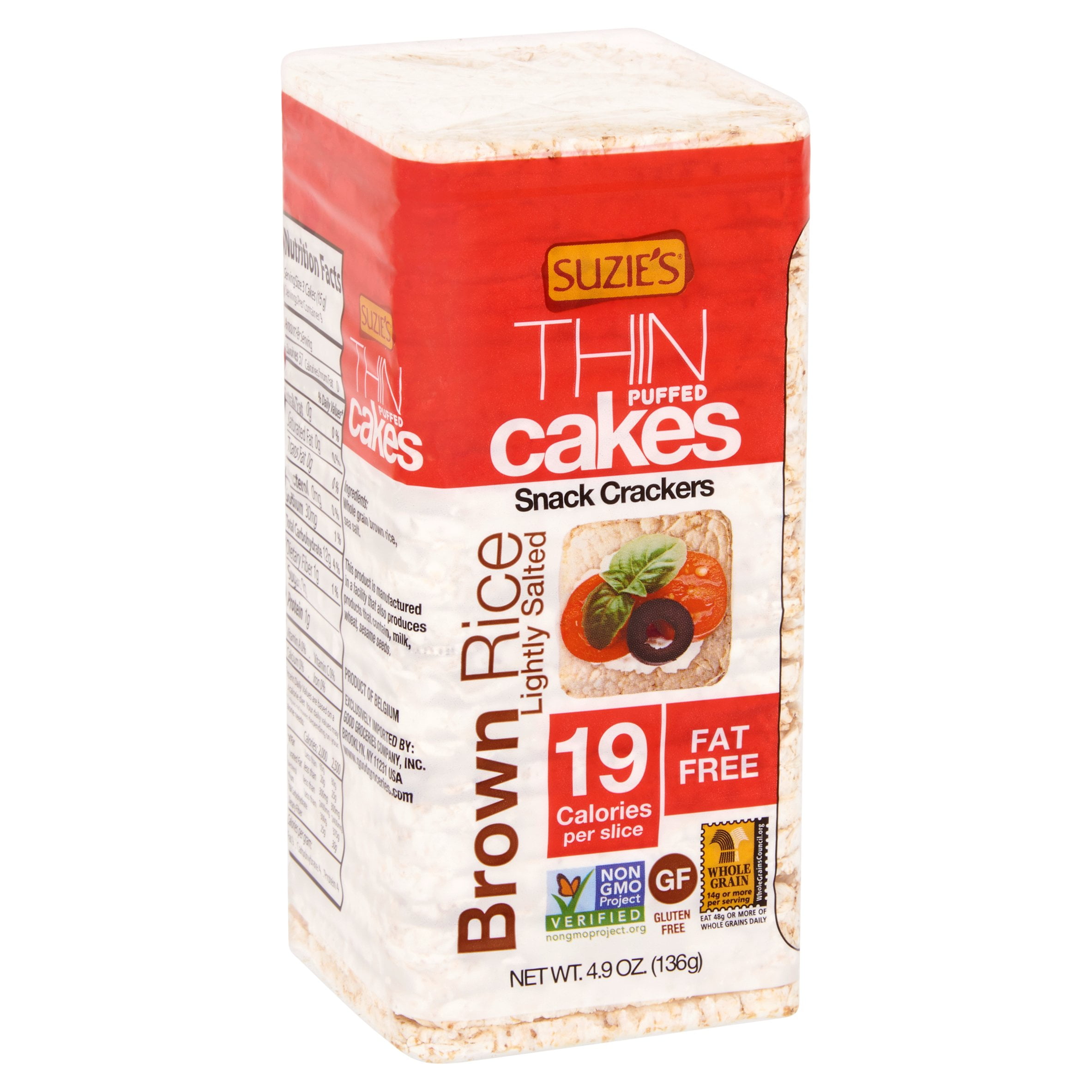 Suzie's Thin Puffed Cakes Gluten Free Brown Rice Lightly Salted 4.9 oz Pack of 3