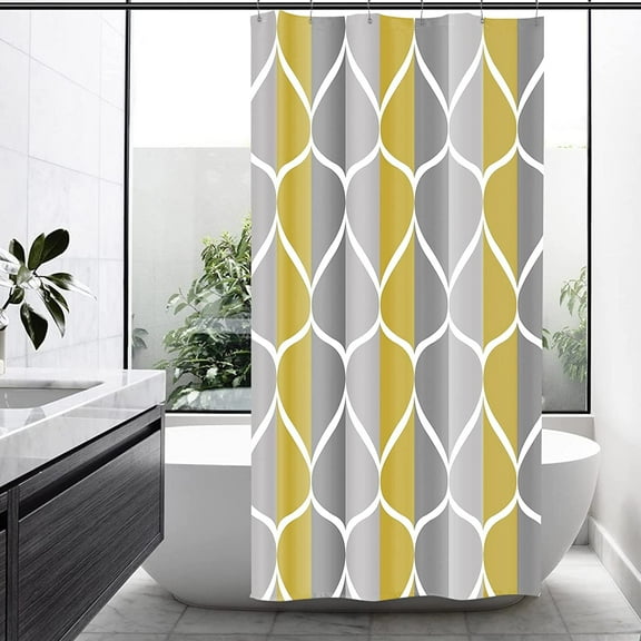 Gray Yellow Stall Half Fabric Shower Curtain W 36 x H 72, Waterproof Design and Polyester, Quick-Drying, Weighted Hem, Short Shower Curtains Set for Bathroom, Durable and Washable with 8 Hooks