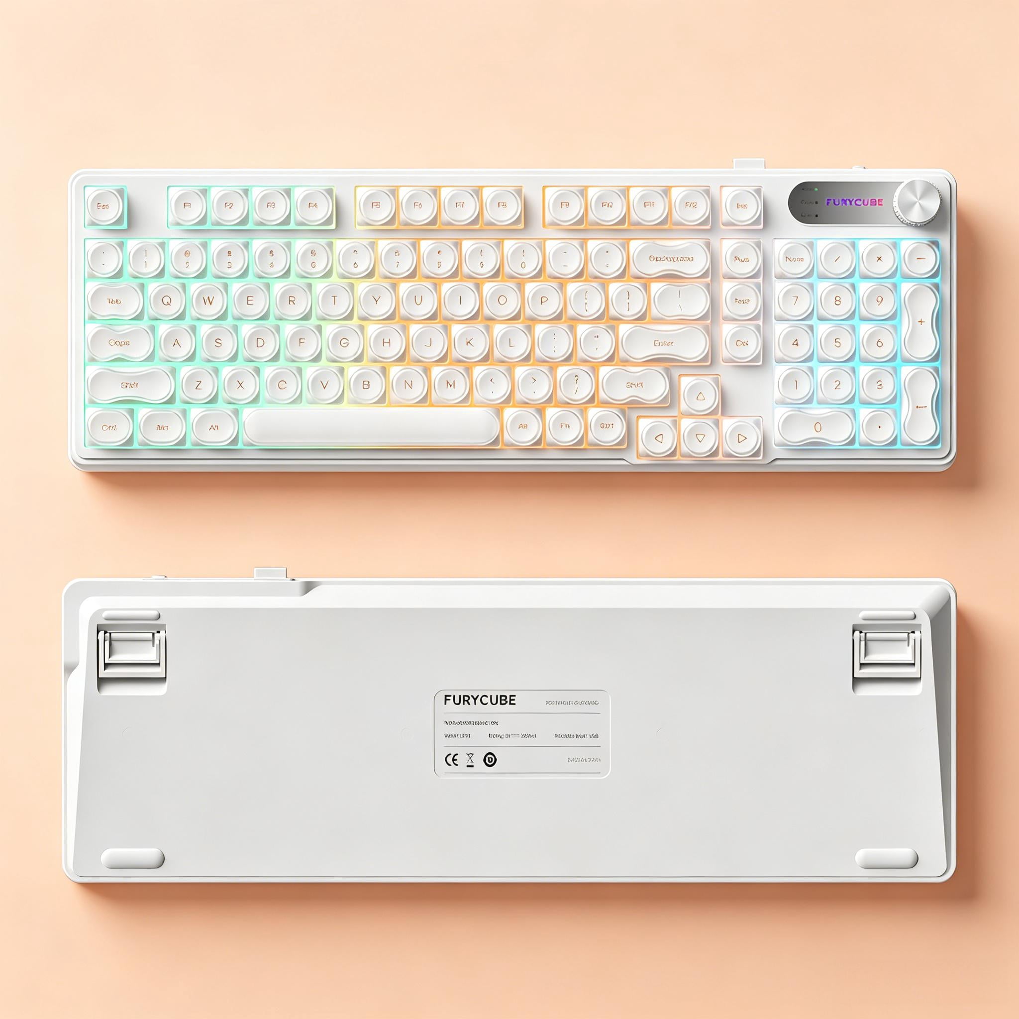 Rechale IP98 Foundation Mechanical Feel Keyboard, 98-Key Compact Wired Keyboard, IPX8 Waterproof Front Printed RGB Keycaps, Cute Makeup Style (Pink White)