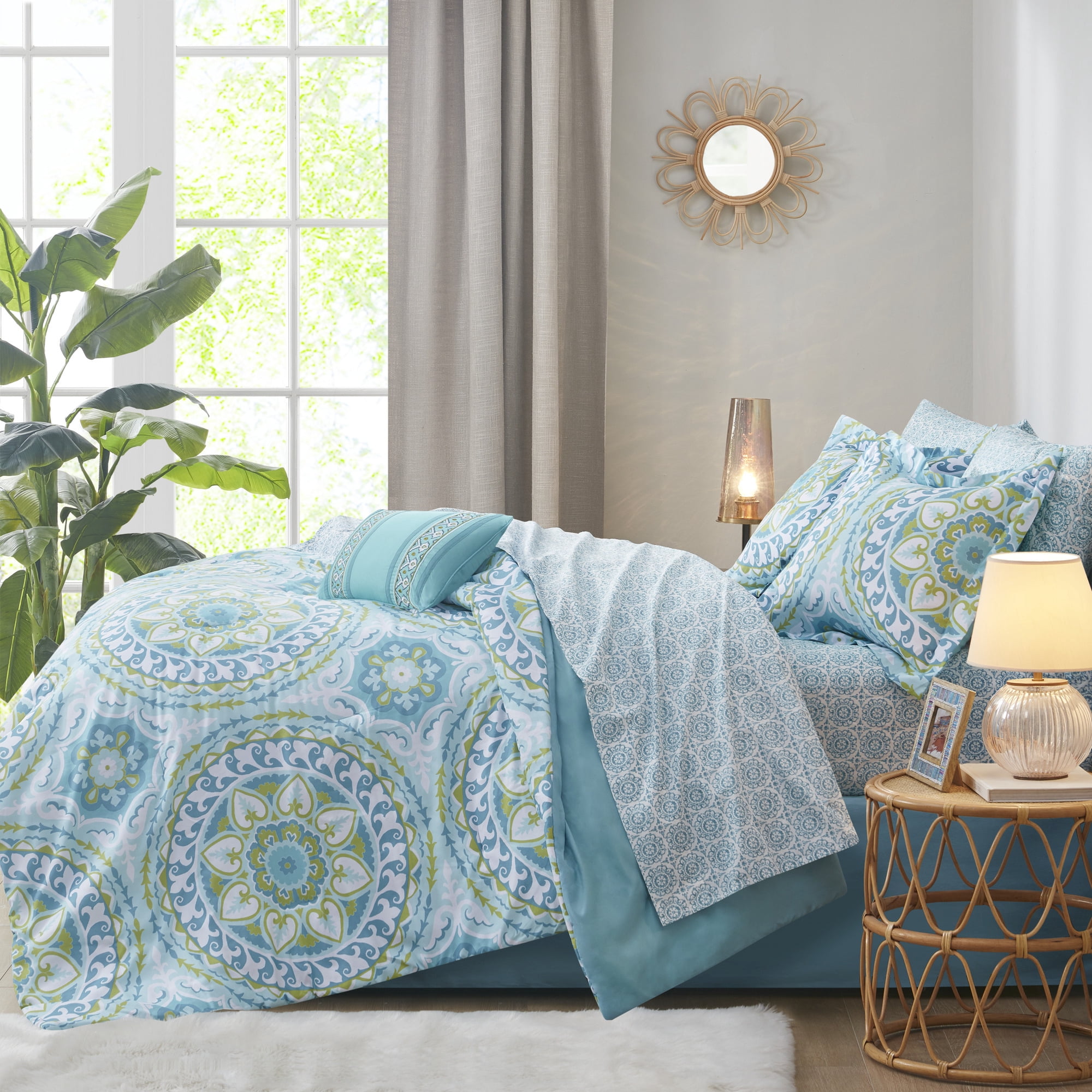 Home Essence Nepal Bed in a Bag Comforter Bedding Set, Blue, Full