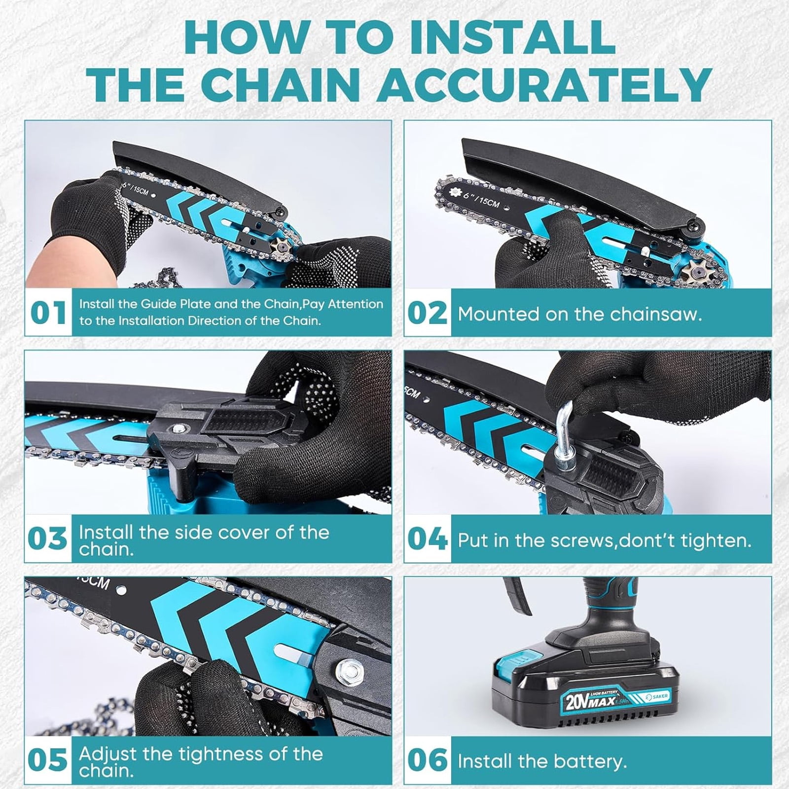 SUSUZI 8-Inch Cordless Chainsaw, 21V Dual Batteries Brushless Electric Handheld Chainsaw for Tree Trimming Gardening Wood Cutting