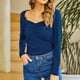 thumbnail image 2 of Blusa Fruncida Manga Larga Color Puro Slim Fit Moda Elegante Mujer Fruncida Top Azul 3XL, 2 of 6