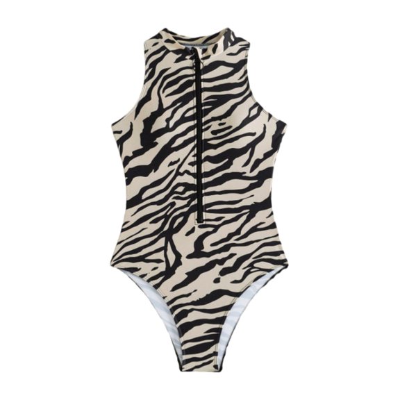 Women One Piece Swimsuit Ladies Zebra Printed Swimwear High Cut Swimming Suit Female Push Up Bathing Suit for Beachwear