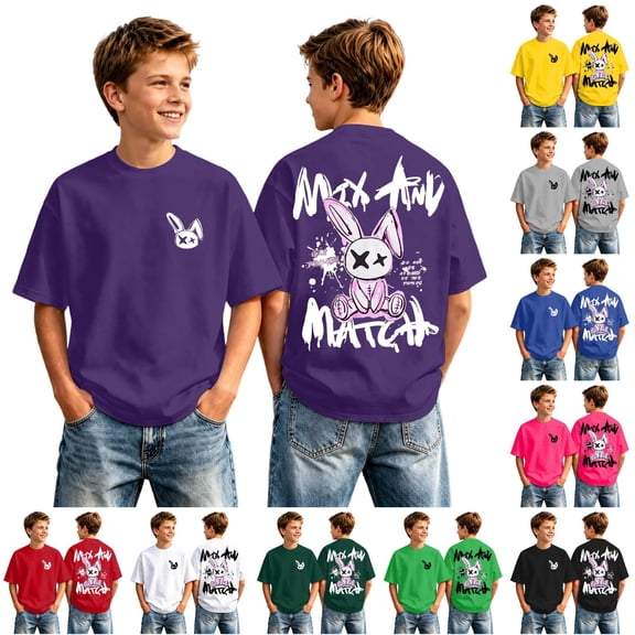 JAJAHO Boys Graphic Tees Summer T Shirts For Boy Short Sleeve Retro Streetwear Lightweight Loose Fit Crewneck Tshirt Kids 2-13Y Soft Tops