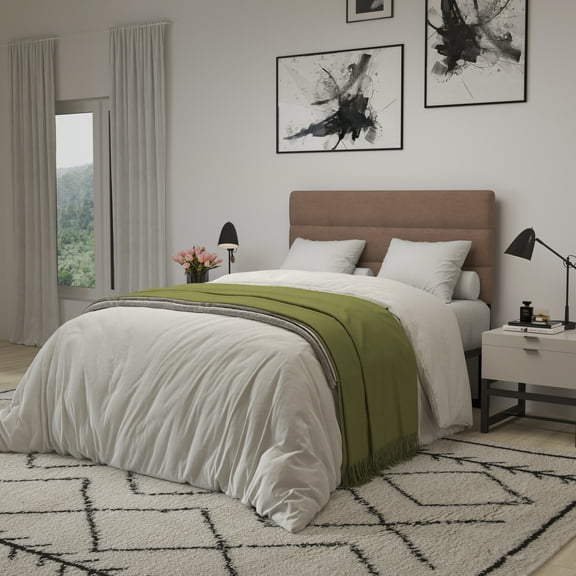 Merrick Lane Full Headboard with Taupe Tufted Fabric Upholstery and Powder Coated Metal Frame