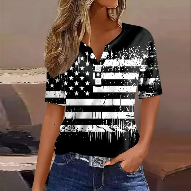 YLHFASHION Hauts pour Femmes Mode Manches 3/4 Col Rond Chemises Décontractées Tendance Blouses Imprimées T-Shirts à devant Plissé Liquidation Ventes Aujourd'hui Aubaines Prime T-shirt à Manches Courtes pour Femme