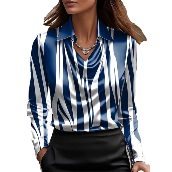 Women's Dressy Draped Collar Shirt Colorblock Satin Shirts Zebra Print Top Casual Business Blouse Collared Long Sleeve Tops Loose Breathable Outfits Office Work Blouse Tops