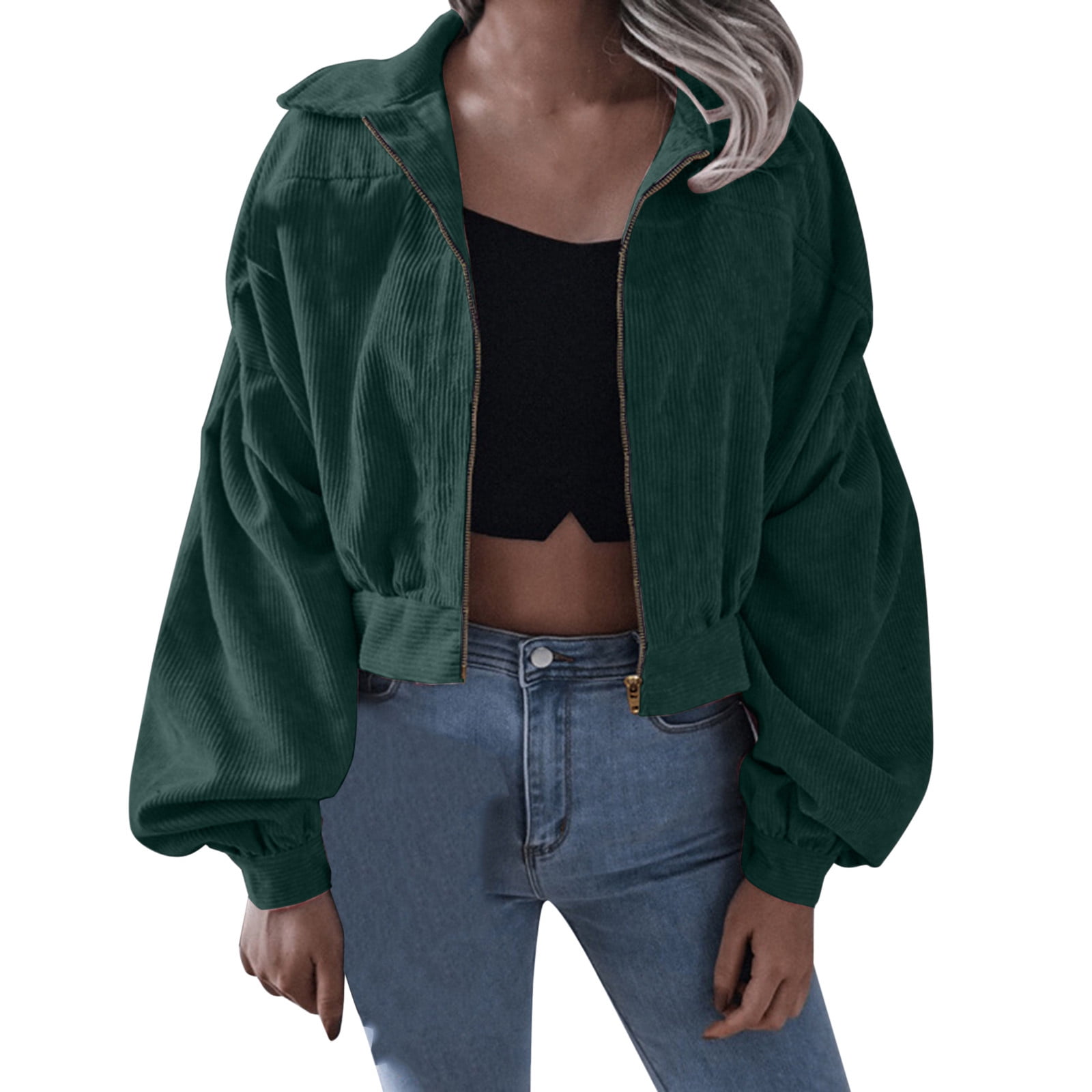 Bebiullo Cropped Jacket for Women Corduroy Flannel Plaid Long Sleeve Button  Down Short Shacket Fall Winter Outwear Khaki/Green/Black Green M