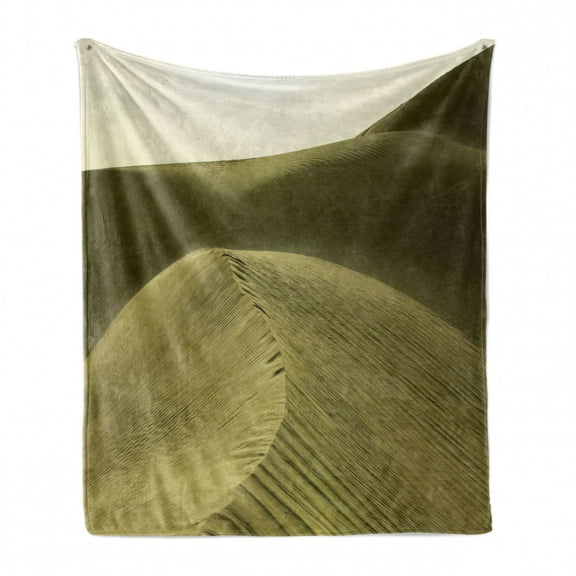 Desert Soft Flannel Fleece Throw Blanket, Photo of Desert Nature Sand Sunlight Footprints Dunes, Cozy Plush for Indoor and Outdoor Use, 70" x 90", Slate Brown Eggshell, by Ambesonne