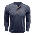 thumbnail image 5 of Tisuna Men Autumn T-Shirts Stretch Henley Neck Tops Men Solid Outfits For Work Office Size L, 5 of 7