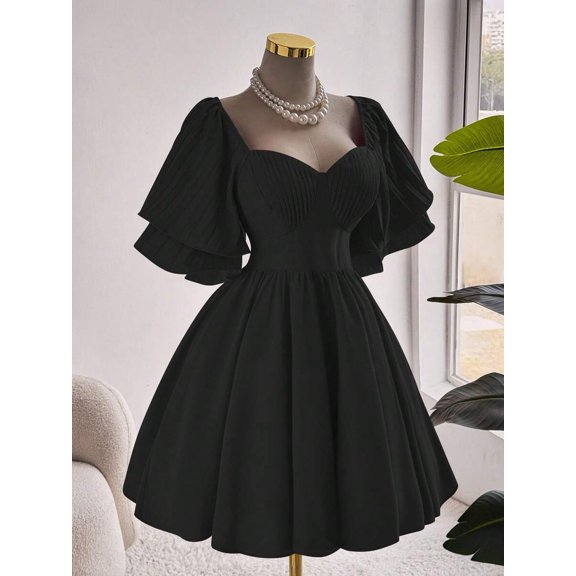 Plus Size Elegant Solid Color Waist Cinched Dress, Summer