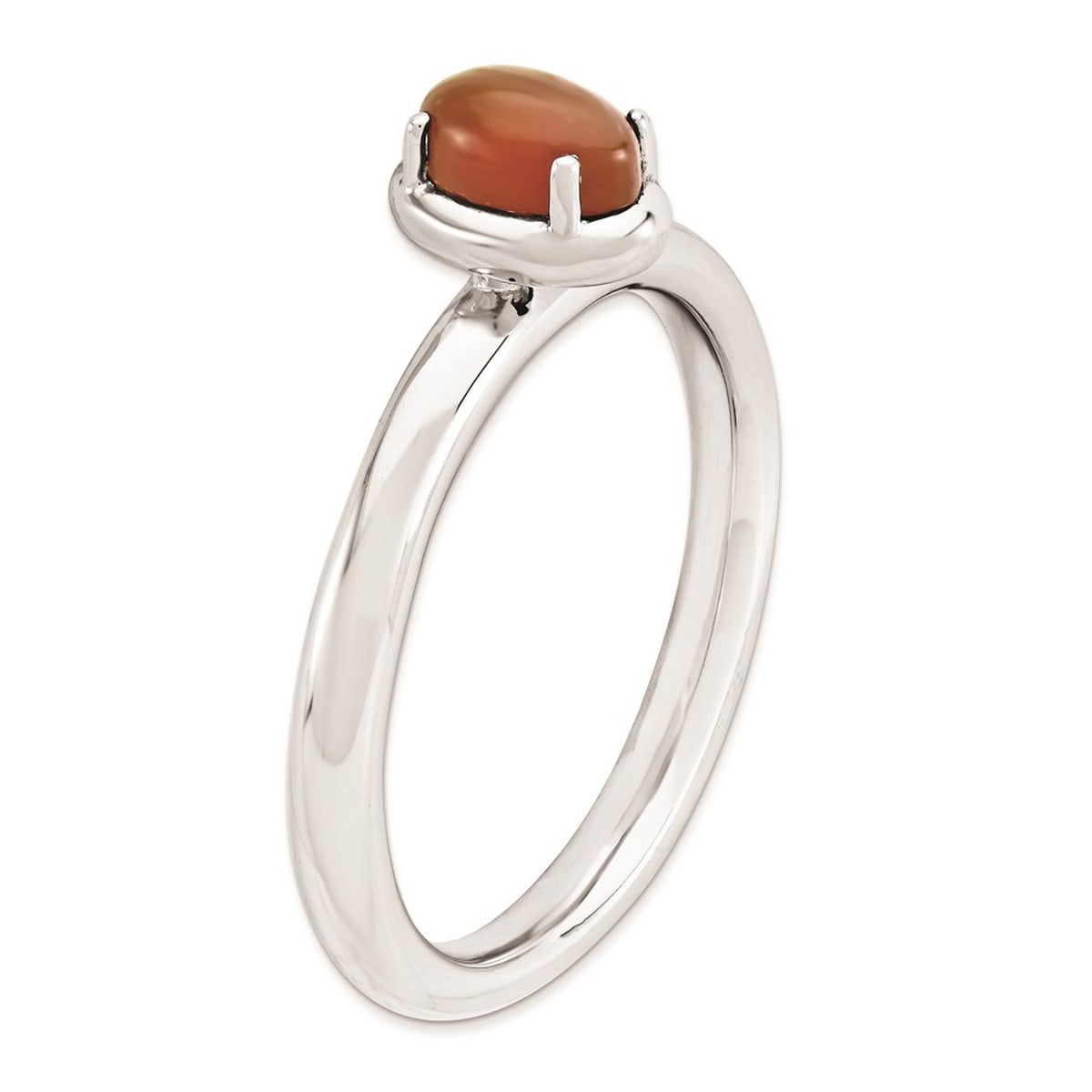 2.25mm 925 Sterling Silver Prong set Stackable Red Agate Polished Ring Size 6 Stackable Ring for Women
