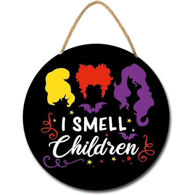 Letrero de madera de Halloween xinyu con 'I Smell Children' y 'Hocus Pocus Witch'