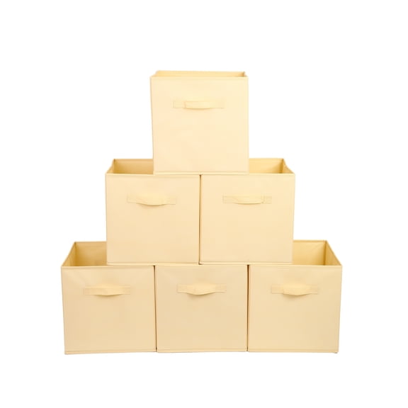 12.2”x12.2”x12.2”  6-Pack Foldable Storage Bins Collapsible Closet & Toy Organization Boxes Space Saving Fabric Cubes (Biege)