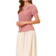 thumbnail image 4 of INSPIRAR CHIC Blusa Vintage para Mujeres con Lunares, Cuello Peter Pan, Mangas Cortas Abullonadas, Talla XS, Rosa, 4 of 7