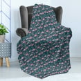 thumbnail image 4 of Flamingos Soft Flannel Fleece Throw Blanket, Exotic Bird Pattern with Flowers Hearts and Raindrops Tropical, Cozy Plush for Indoor and Outdoor Use, 50" x 60", Dark Green Pale Pink, by Ambesonne, 4 of 5