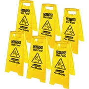 Angle View: Genuine Joe Universal Graphic Wet Floor Sign - 6 / Carton - Wet Floor Print/Message - Foldable - Yellow
