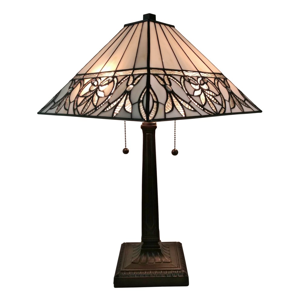 Amora Lighting AM303TL14 Tiffany Style White Floral Mission Table Lamp