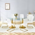 thumbnail image 2 of Hi loPres 71" Luxury Glass Dining Table with 6 White Gold Cantilever Chairs, Modern 6-Person Gathering Center with Gold Pedestal for Chic Dining Room, 2 of 10