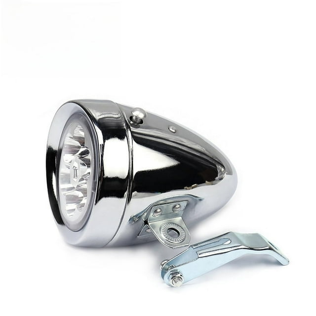 Faro delantero vintage para bicicleta, luz LED para bicicleta, 6 LED retro, linterna frontal para bicicleta con superficie de alto brillo y soporte de montaje (plateado)