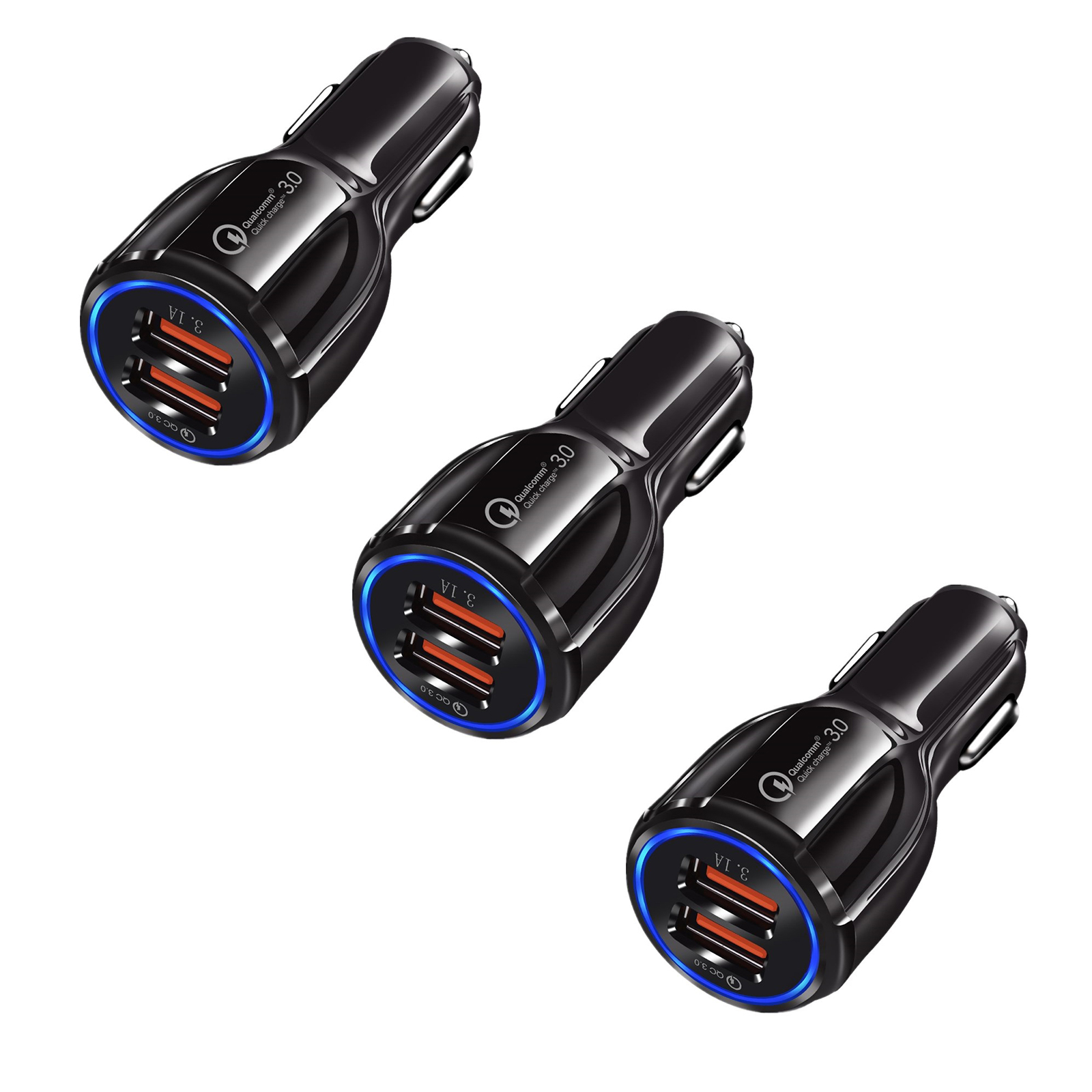 3Pack Quick Charge 3.0 Dual USB Car Charger FREEDOMTECH 36W 3.1A Car