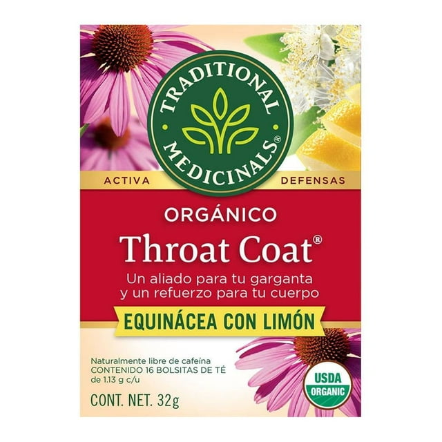 Té de equinácea Traditional Medicinals Throat Coat con limón 16 bolsitas de 1.13 g c/u