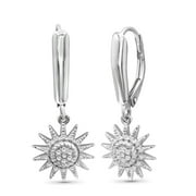 Diamond Sun Earrings for Women – .925 Sterling Silver Sun Earrings – Genuine White Diamond Jewelry – Sun Charm Birthday Gifts