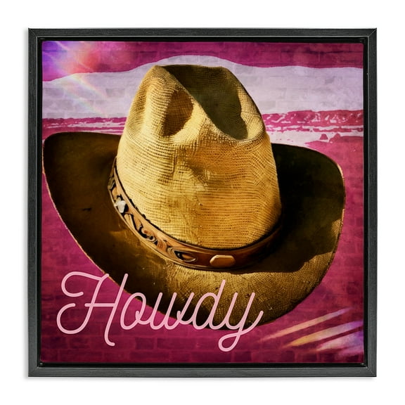 Stupell Industries Howdy Cowboy Hat on Pink Text & Numbers Painting Black Floater Framed Canvas Art Print Wall Art, 18 x 18