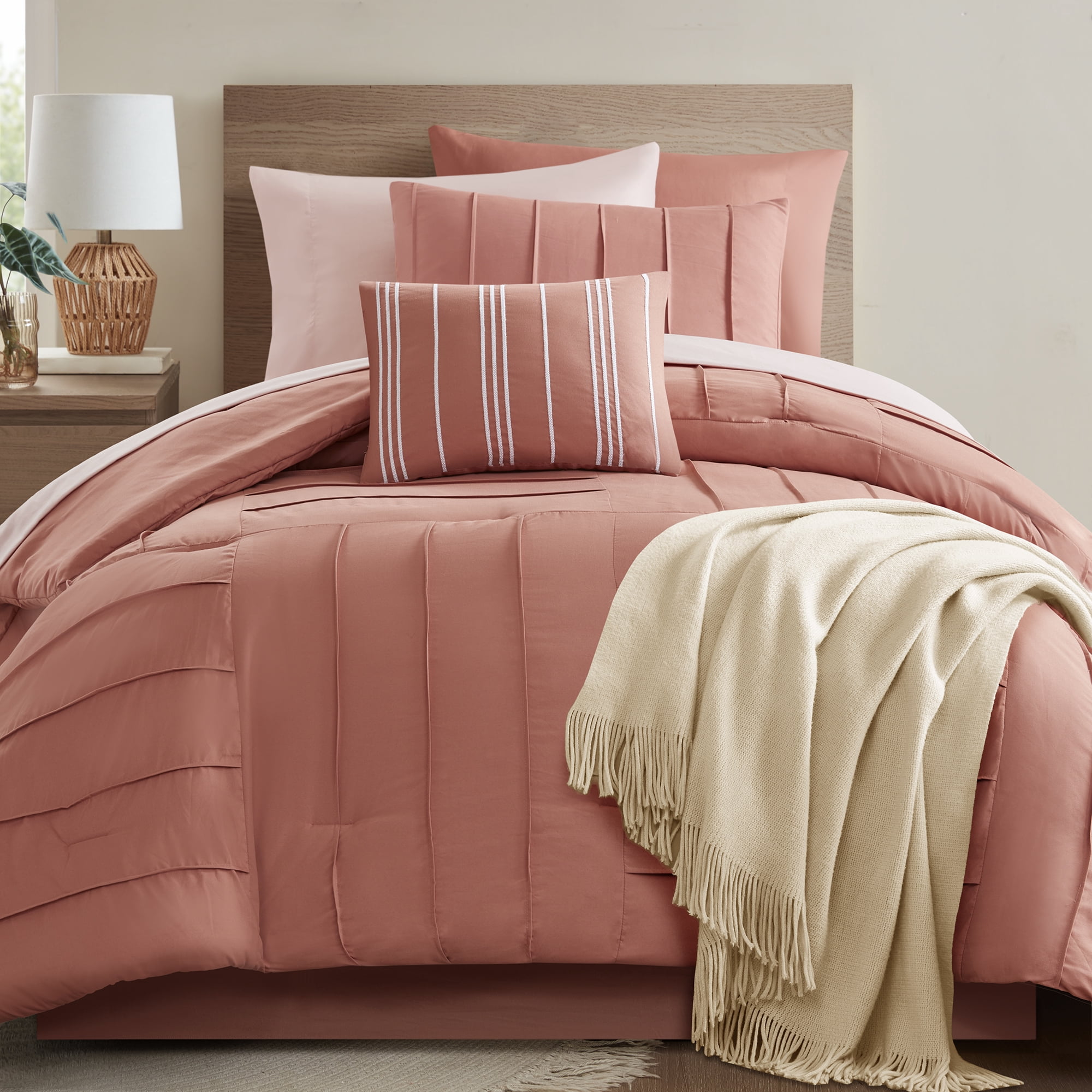 Mainstays 8-Piece Bed in a Bag Comforter Set with Sheets, Terracotta Texture, Twin/TwinXL