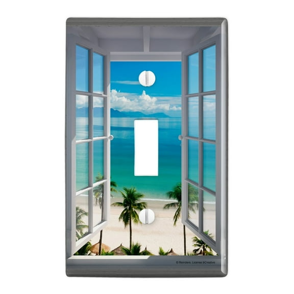 Tropical Vacation Beach Ocean Window View Plastic Wall Decor Toggle Light Switch Plate Cover